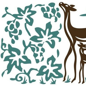 Art & Crafts deer & grapes - vector large - brown-30 minagreen-WHITE