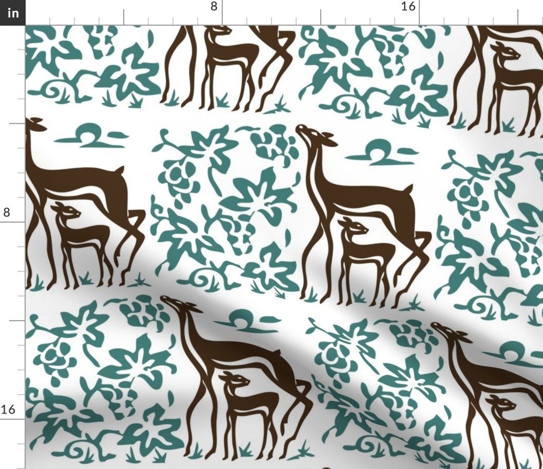 Art & Crafts deer & grapes - vector large - brown-30 minagreen-WHITE