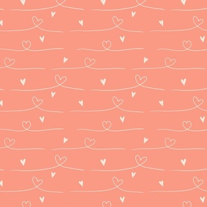 Hand-drawn Doodle Love Hearts - Salmon Pink and  Baby Pink - Large scale 