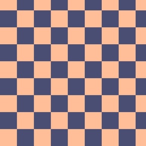 Classic Checkerboard - Retro Geometrical - Color Blocking Checkers - Peach Fuzz and Navy Blue -large scale
