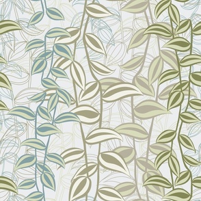 Large - An Organic & Calming Wall of Trailing Stripy Leaves of Tradescantia Zebrina, Tropical Houseplant - Sage Green, Gold, Cream, Blue