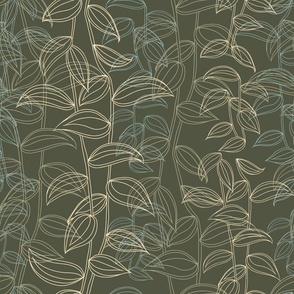 Large - An Organic & Calming Wall of Trailing Hand Drawn Tropical Leaves of Tradescantia Zebrina Houseplant - Sage Green, Gold, Cream, Blue