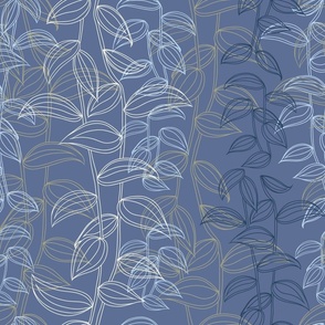 Large - A Tranquil & Serene Wall of Trailing Hand Drawn Tropical Leaves of Tradescantia Zebrina Houseplant - Blue Nova, Sage Green & Cream