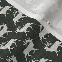 Elk on Linen - Ditsy - Dark Green Animal Rustic Cabincore Boys Masculine Men Outdoors Hunting Cabincore Hunters