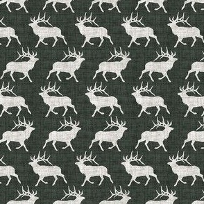 Elk on Linen - Ditsy - Dark Green Animal Rustic Cabincore Boys Masculine Men Outdoors Hunting Cabincore Hunters