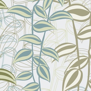 Jumbo - An Organic & Calming Wall of Trailing Stripy Leaves of Tradescantia Zebrina, Tropical Houseplant - Sage Green, Gold, Cream, Blue