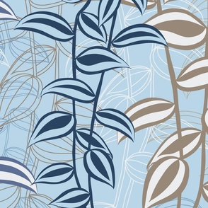 Jumbo - A Tranquil & Serene Wall of Trailing Stripy Leaves of Tradescantia Zebrina, Tropical Houseplant - Blue Nova, Sage Green & Cream