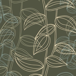 Jumbo - An Organic & Calming Wall of Trailing Hand Drawn Tropical Leaves of Tradescantia Zebrina Houseplant - Sage Green, Gold, Cream, Blue