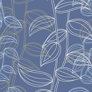 Jumbo - A Tranquil & Serene Wall of Trailing Hand Drawn Tropical Leaves of Tradescantia Zebrina Houseplant - Blue Nova, Sage Green & Cream