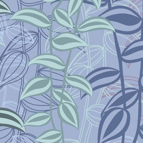 Jumbo - A Serene & Calming Wall of Trailing Stripy Leaves of Tradescantia Zebrina, Tropical Houseplant - Teal, Lilac, Pink, Blue Nova