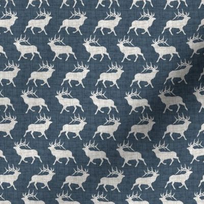 Elk on Linen -  Ditsy - Steel Blue Animal Rustic Cabincore Boys Masculine Men Outdoors Hunting Cabincore Hunters