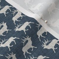 Elk on Linen -  Ditsy - Steel Blue Animal Rustic Cabincore Boys Masculine Men Outdoors Hunting Cabincore Hunters