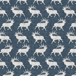 Elk on Linen -  Ditsy - Steel Blue Animal Rustic Cabincore Boys Masculine Men Outdoors Hunting Cabincore Hunters