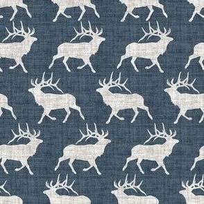 Elk on Linen - Small - Steel Blue Animal Rustic Cabincore Boys Masculine Men Outdoors Hunting Cabincore Hunters
