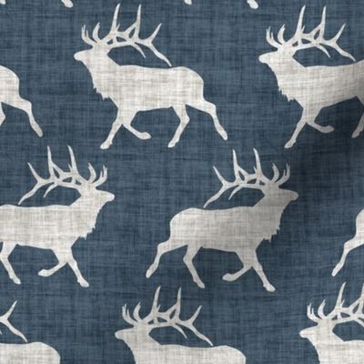 Elk on Linen - Medium - Steel Blue Animal Rustic Cabincore Boys Masculine Men Outdoors Hunting Cabincore Hunters