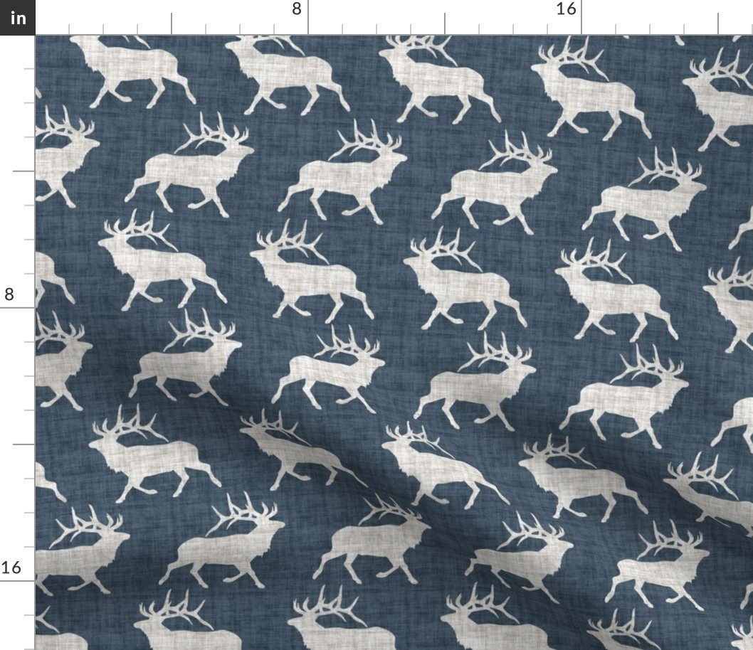 Elk on Linen - Medium - Steel Blue Animal Rustic Cabincore Boys Masculine Men Outdoors Hunting Cabincore Hunters