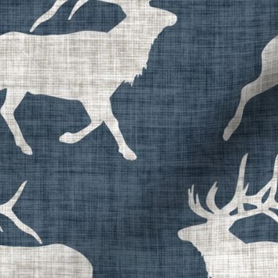 Elk on Linen - Large - Steel Blue Animal Rustic Cabincore Boys Masculine Men Outdoors Hunting Cabincore Hunters
