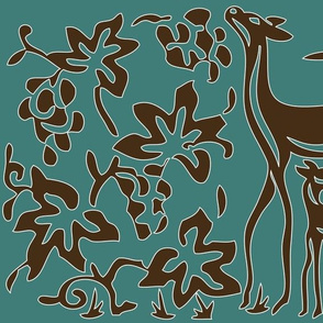 Art & Crafts deer & grapes - vector large - brown-30 on minagreen white-lines