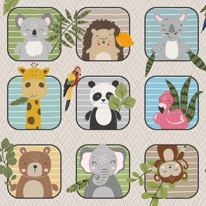Kids Wild Animals Quilt – Safari and Woodland Animal Bedding (pattern D/ soft sand)