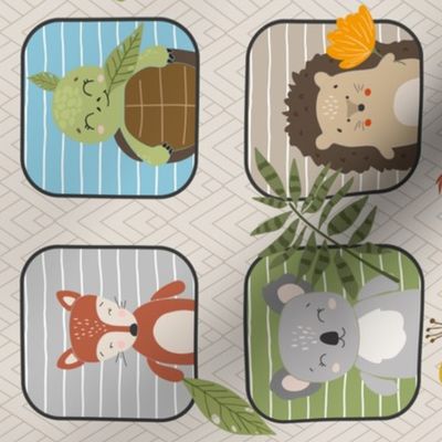 Kids Wild Animals Quilt – Safari and Woodland Animal Bedding Baby Blanket (pattern D/ soft sand) ROTATED smaller scale