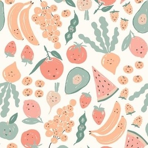 Happy Fruit and Vegetables-Cute Kids Eat Healthy food_Medium_Peach fuzz pantone color of the year