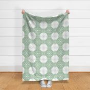 Doily circles loops flowers pattern sage green and white