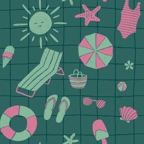 Sunny Days at the beach | Green and Pink