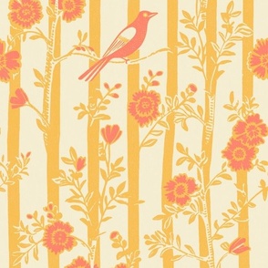 blockprint birds on stripes sunshine