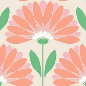 Peach Daisies with Green Leaves - Large