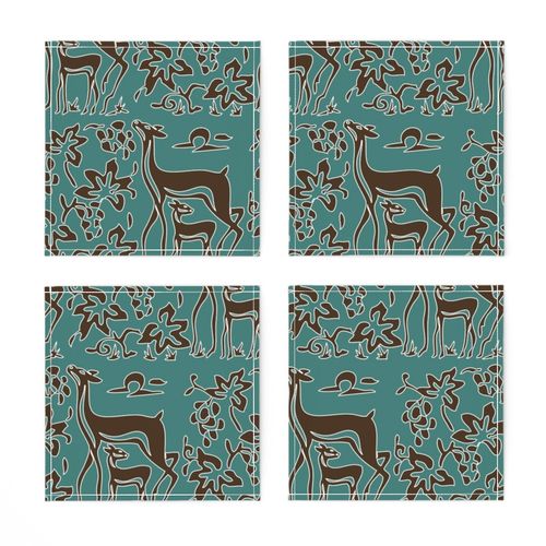 Art & Crafts deer & grapes - vector large - brown-30 on minagreen - white-lines-batik