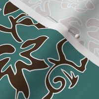 Art & Crafts deer & grapes - vector large - brown-30 on minagreen - white-lines-batik