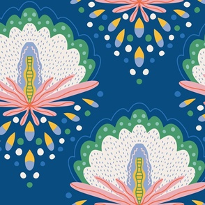 Large - Whimsical wildflowers in navy and bright colours. Abstract modern floral wallpaper