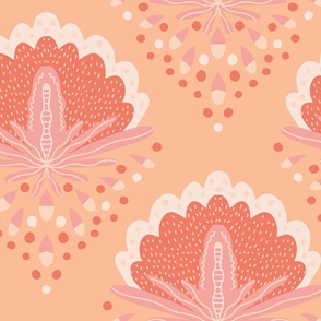 Large -Peach Fuzz - Whimsical wildflowers in a modern style
