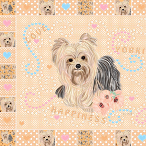 Yorkie Tangerine Cheater Quilt Panel 42x36"