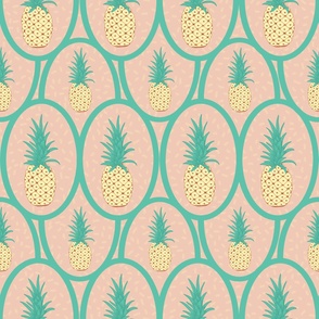 LG-Pineapples in Teal Ovals Symbolize Hospitality, Friendship, and Welcome