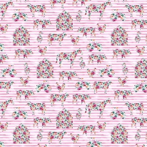 Farm Floral Silhouettes on Pink Stripes Small