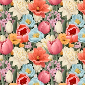 Spring Floral Pattern Tulips Daffodils 