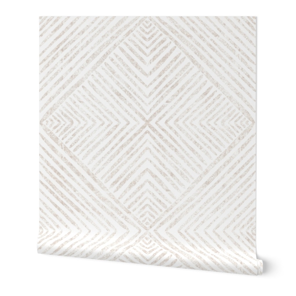 Minimalistic Stripy Squares in Distressed Beige texture on white
