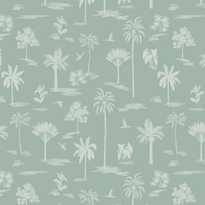 Serene handdrawn tropical land -  pastel green and mint // Small scale