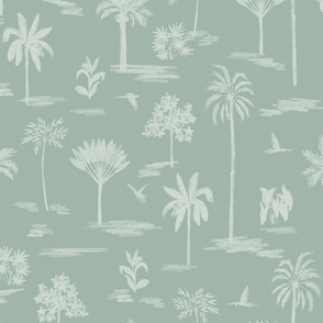 Serene handdrawn tropical land -  pastel green and mint // Medium scale