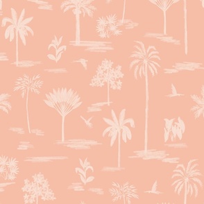 Serene handdrawn tropical land - pastel peach and off white // Medium scale