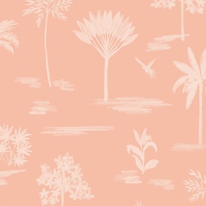 Serene handdrawn tropical land - pastel peach and off white // Big scale