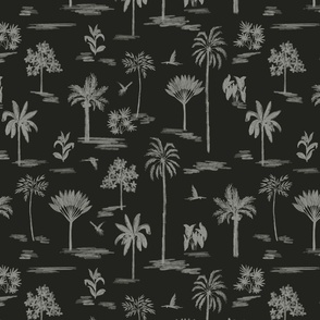 Serene handdrawn tropical land - black and off white // Small scale