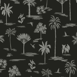 Serene handdrawn tropical land - black and off white // Medium scale