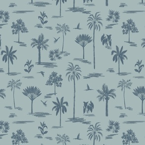 Serene handdrawn tropical land - powder blue and grey // Small scale