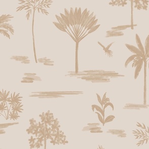 Serene handdrawn tropical land - cream and beige // Big scale