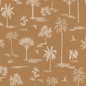 Serene handdrawn tropical land - brown and beige // Medium scale