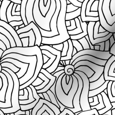 Floral Outline Black and White tangles. Large Scale