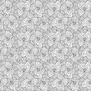 Floral Outline Black and White tangles. Large Scale