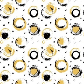Black and Gold Brushed Circles on White. Large Scale